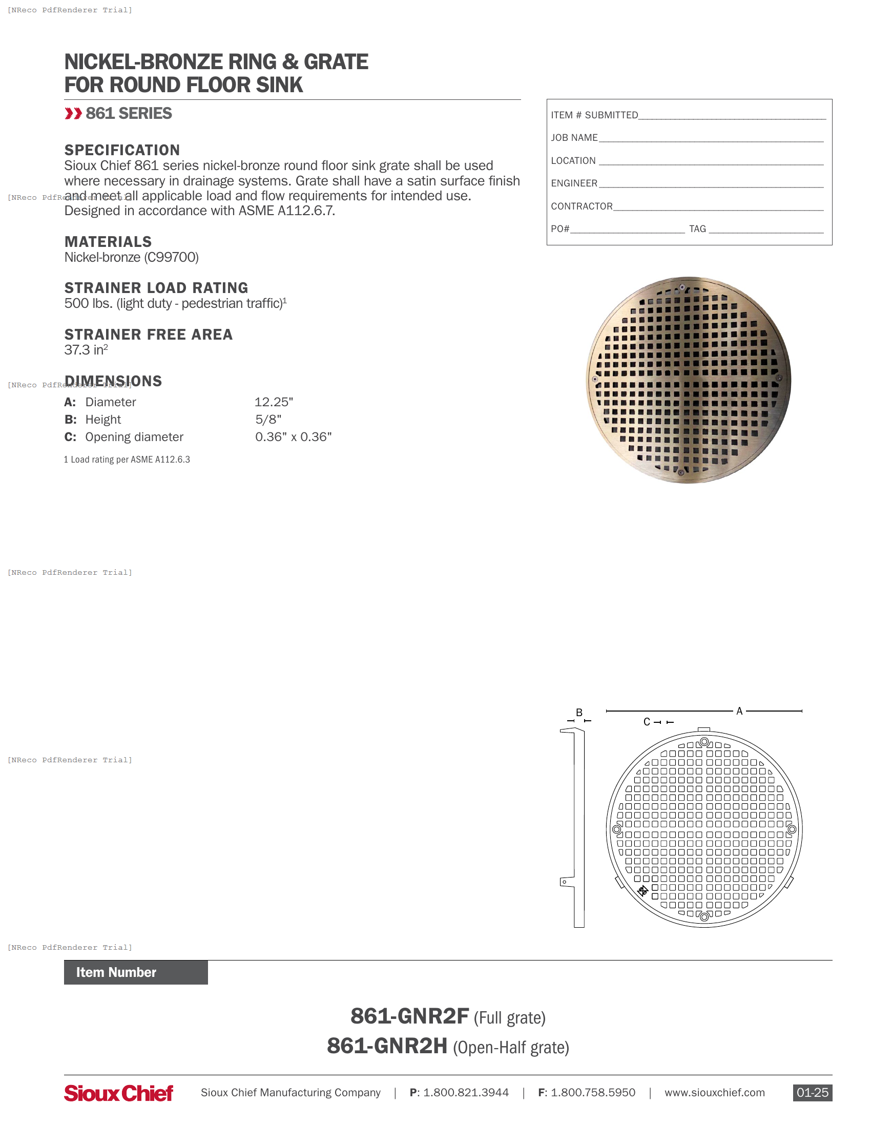 861-GNR2 SERIES - NICKEL-BRONZE FLOOR SINK GRATE - SPEC SHEET.PDF Specification Document
